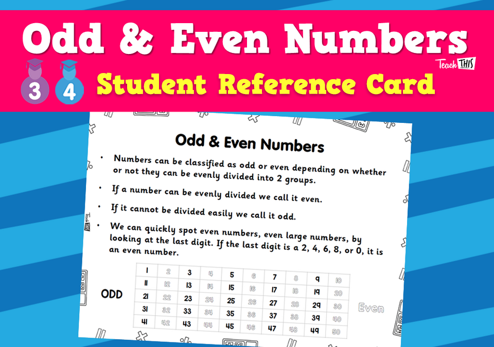 Odd & Even Numbers - Student Reference Card