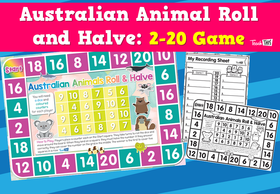 Australian Animal Roll and Halve: 2-20 Game