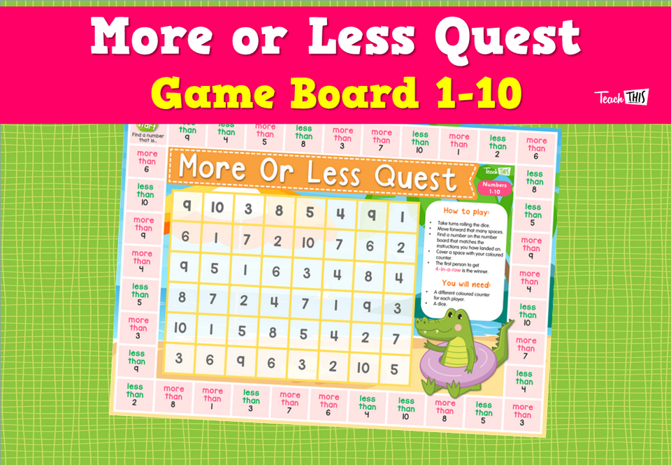 More or Less Quest Game Board 1-10