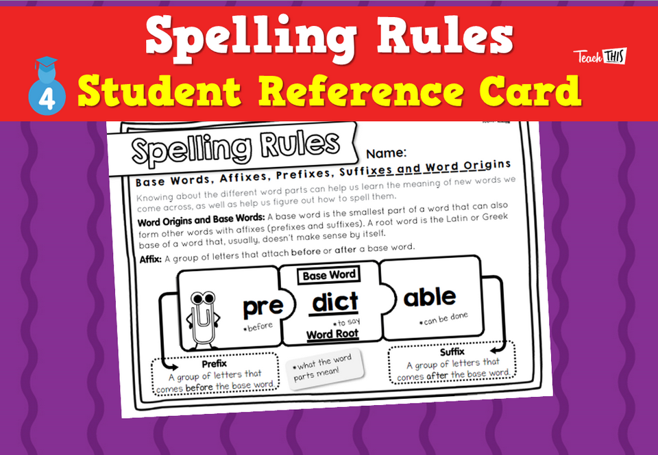 Spelling Rules - Student Reference Card
