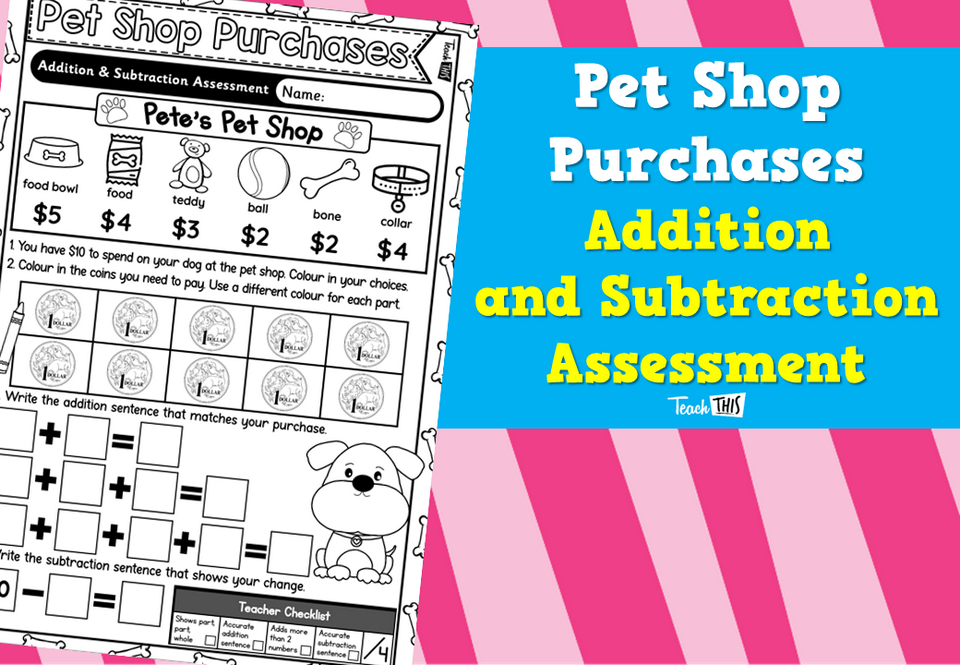 Pet Shop Purchases – Addition and Subtraction Assessment