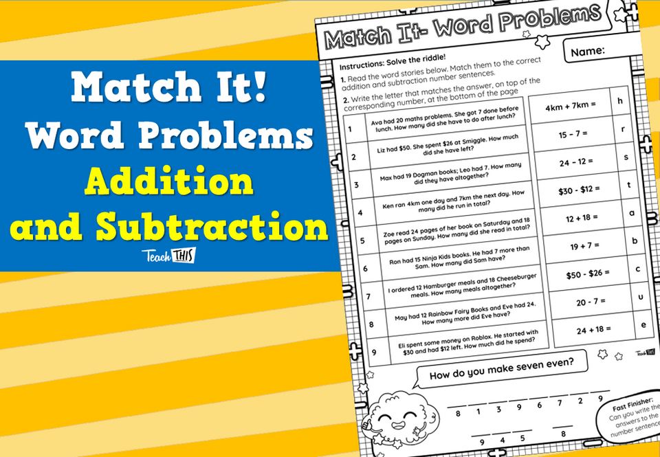 Match It! Word Problems- Addition and Subtraction