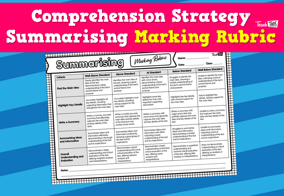 Comprehension Strategy- Summarising - Marking Rubric