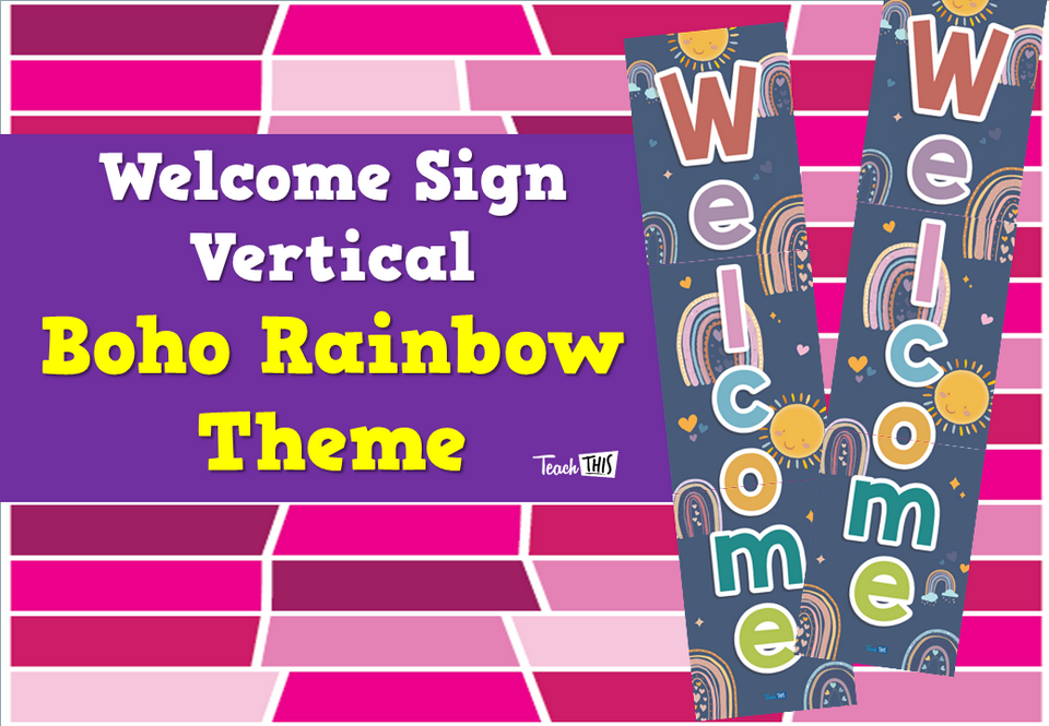 Welcome Sign Vertical - Boho Rainbow Theme
