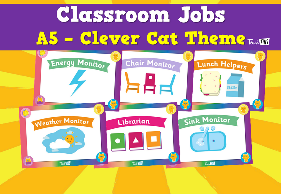 Classroom Jobs A5 - Clever Cat Theme
