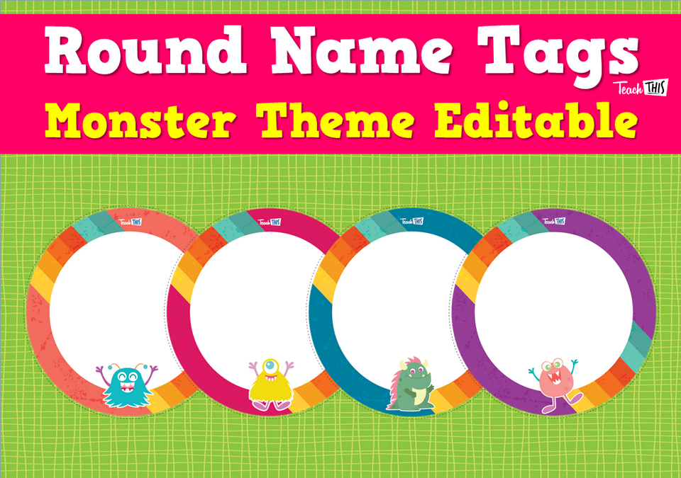 Round Name Tags - Monster Theme Editable