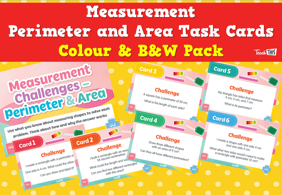Measurement - Perimeter and Area Task Cards - Colour & B&W Pack