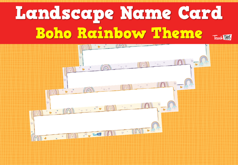 Landscape Name Card - Boho Rainbow Theme