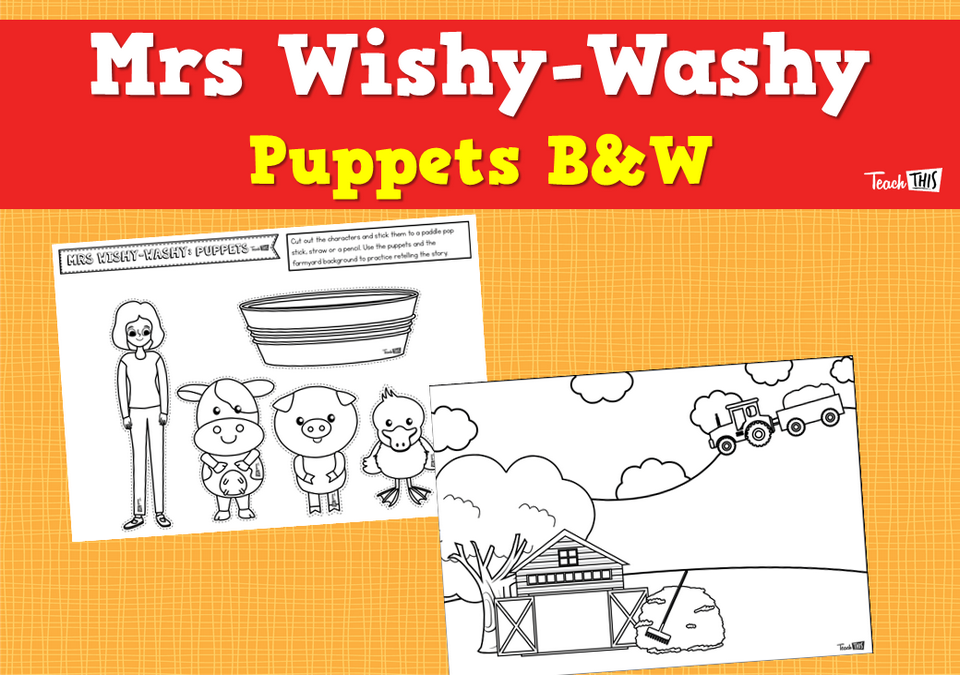 Mrs Wishy-Washy Puppets B&W