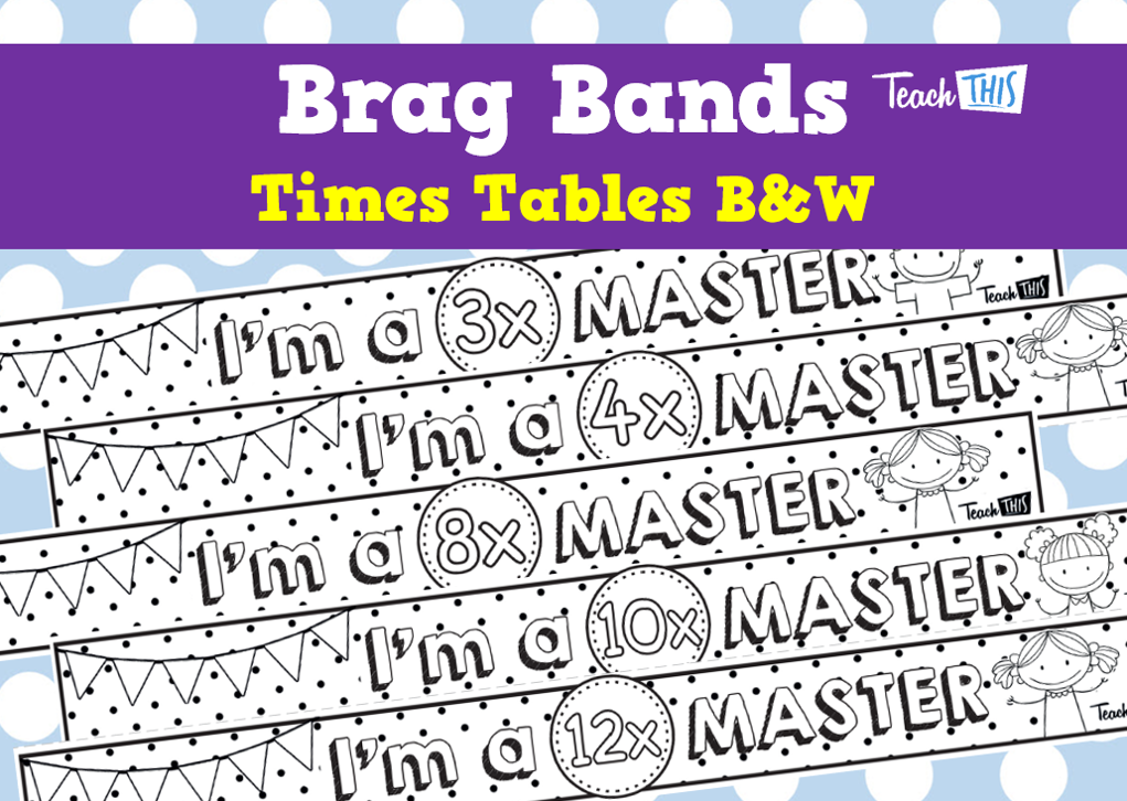 Brag Bands – Times Tables B&W Set