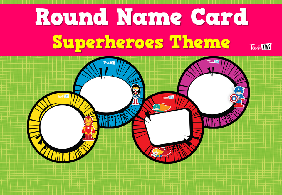 Round Name Card - Superheroes Theme