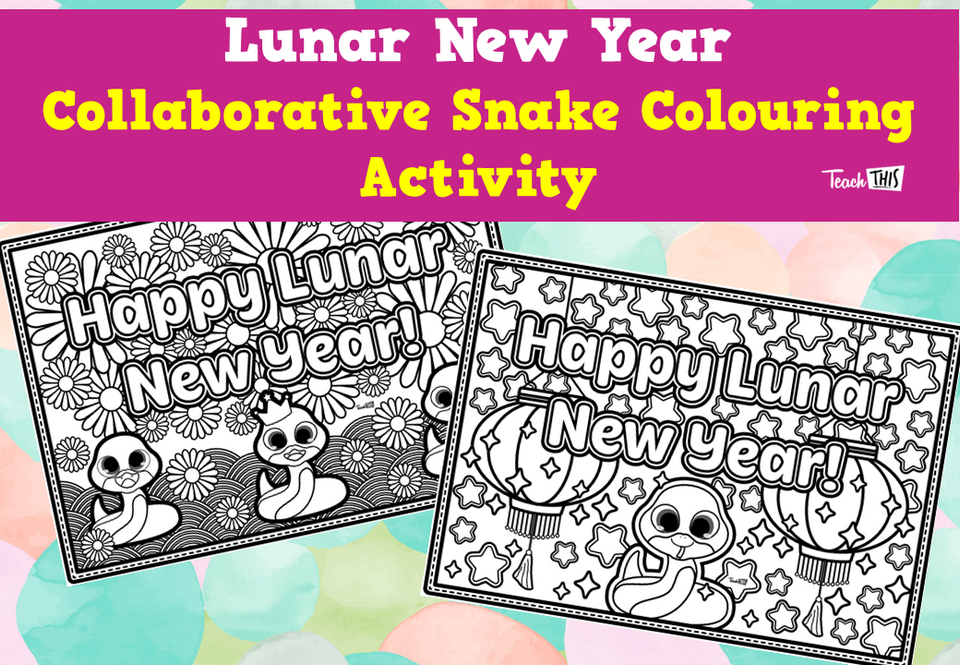 Lunar New Year - Collaborative Snake Colouring Activity