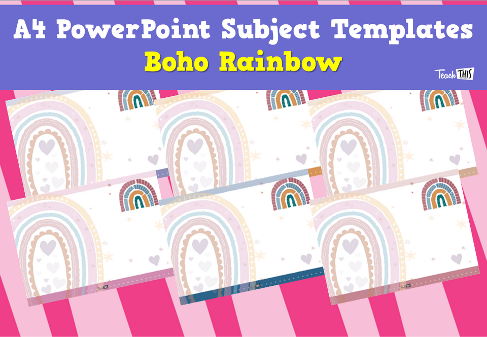 A4 PowerPoint Subject Templates - Boho Rainbow