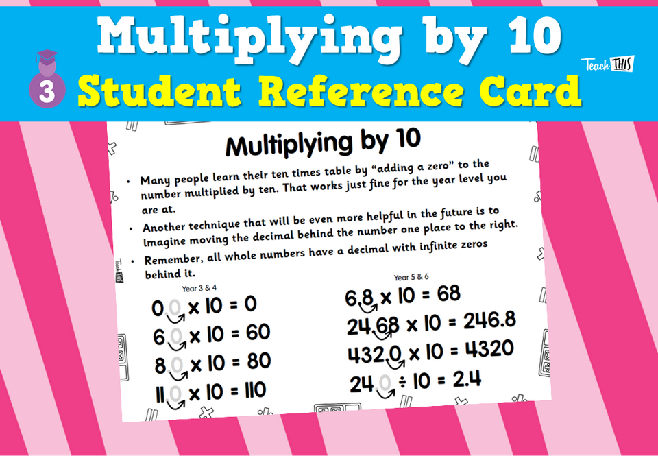 Multiplying by 10 - Student Reference Card