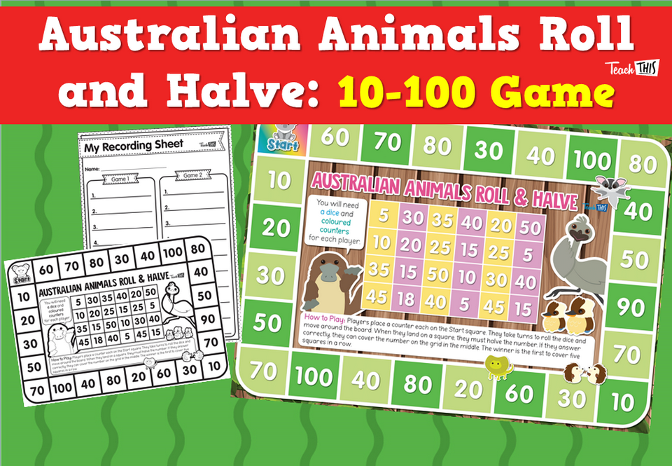 Australian Animals Roll and Halve: 10-100 Game