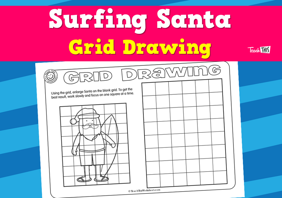 Grid Drawing - Surfing Santa
