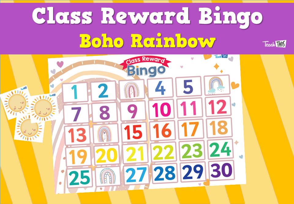 Class Reward Bingo - Boho Rainbow