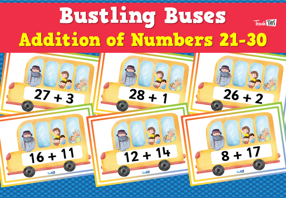 Bustling Buses Addition of Numbers 21-30