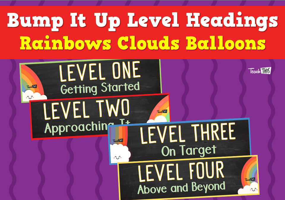 Bump It Up Level Headings - Rainbows Clouds Balloons