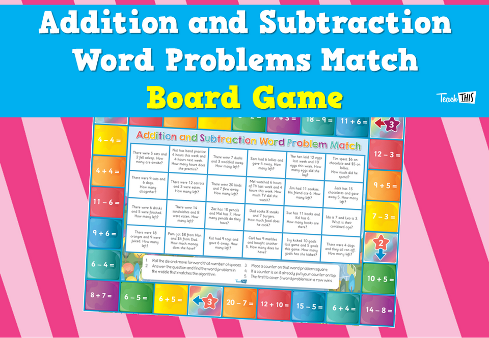 Addition and Subtraction Word Problems Match Board Game