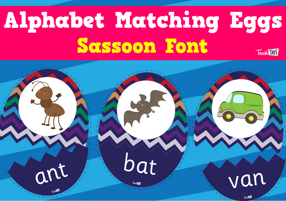 Alphabet Matching Eggs Sassoon Font