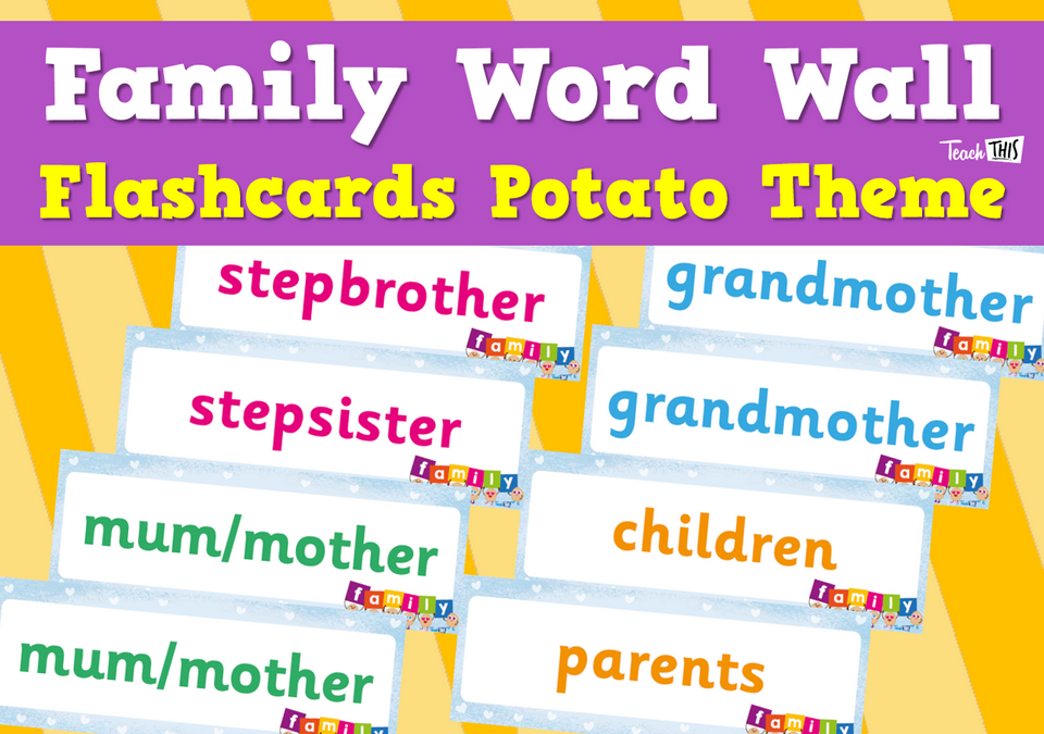 Family Word Wall Flashcards Potato Theme