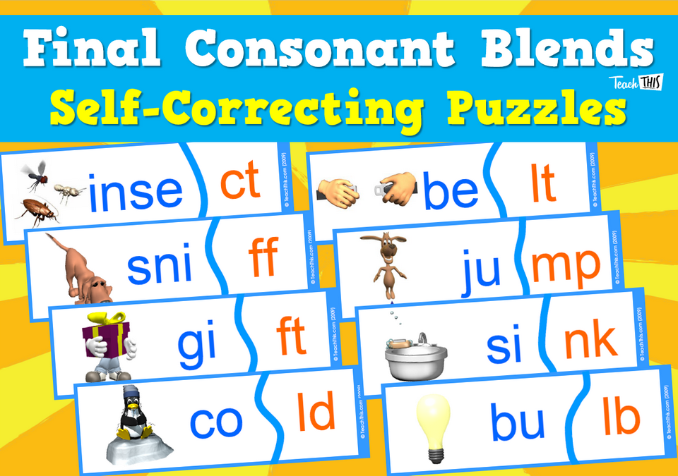 Final Consonant Blends Self Correcting Puzzles