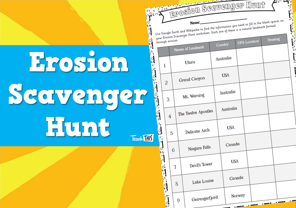 Erosion Scavenger Hunt - Worksheet