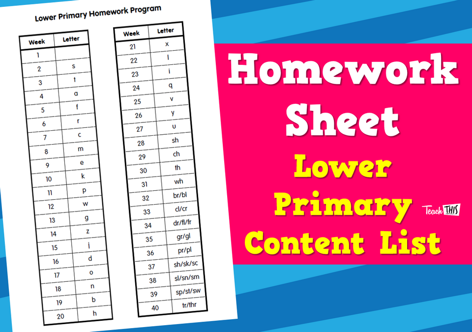 Lower Homework Content List