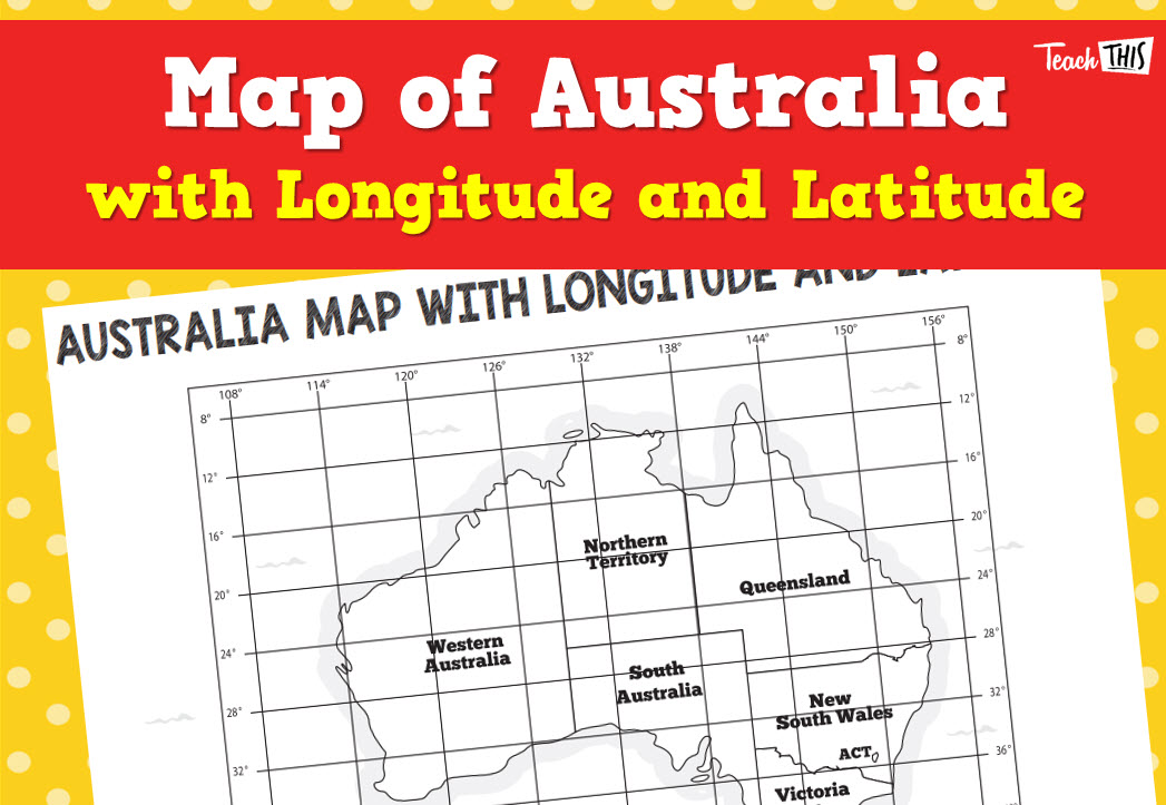 MAP - Australia w Longitude & Latitude B&W