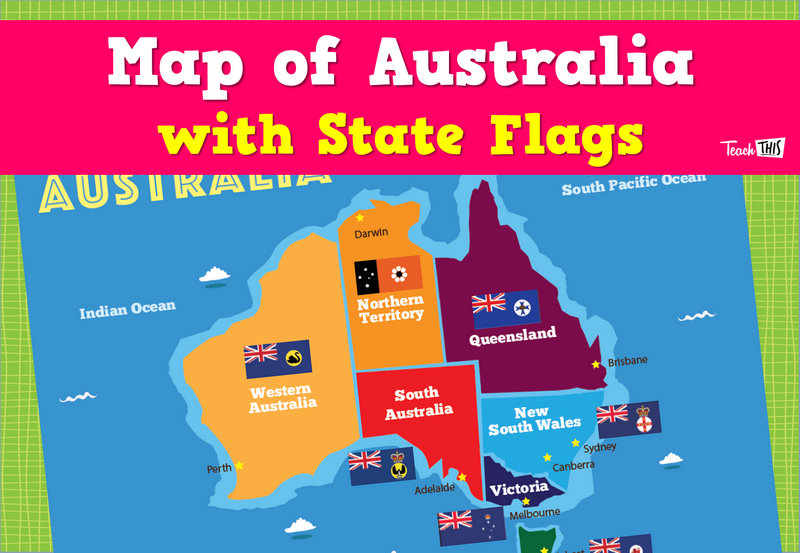 Map of Australia with State Flags