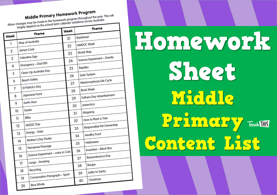 Middle Homework Content List