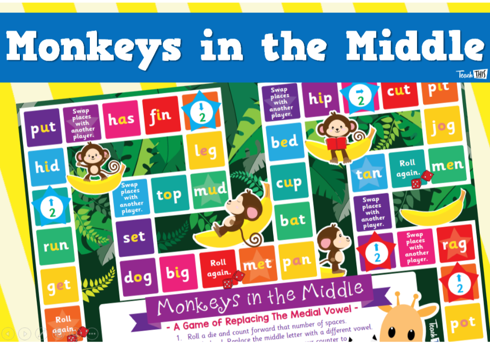 Monkeys In The Middle - Replacing Medial Vowel Boardgame