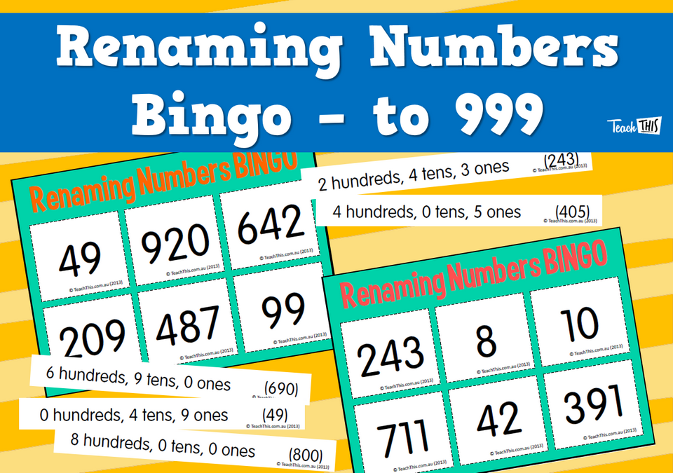 Renaming Numbers Bingo - to 999