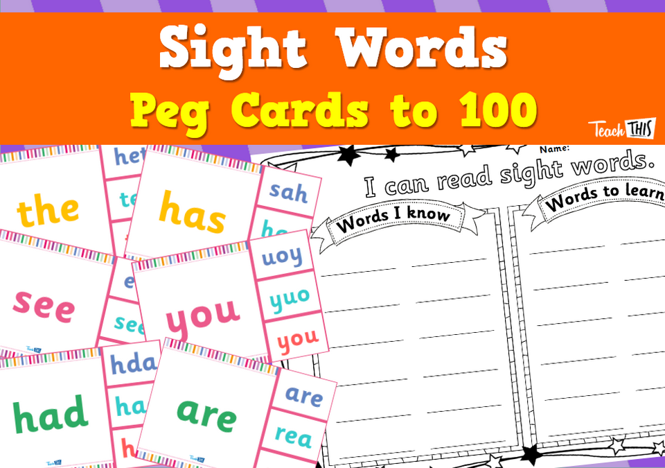 Sight Word - Peg Cards to 100
