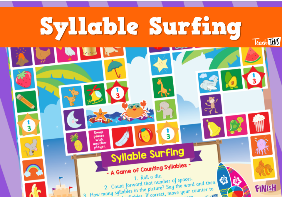 Syllable Surfing - Counting Syllables Boardgame