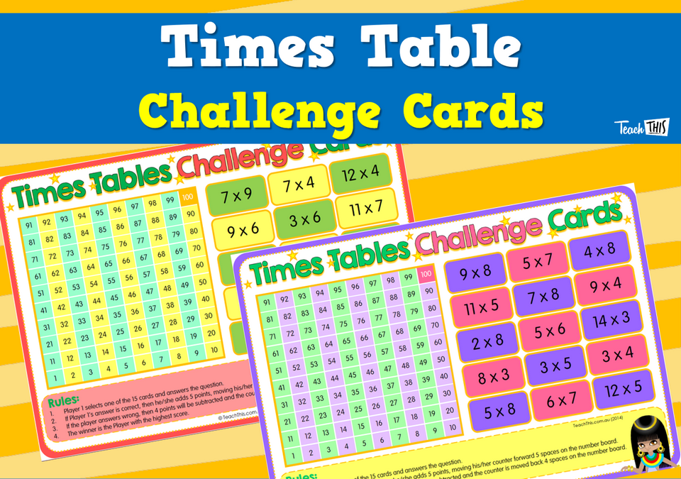 Times Tables Challenge Cards