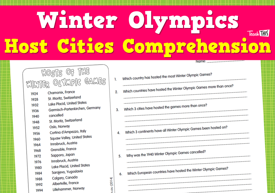 Winter Olympics Host Cities Comprehension