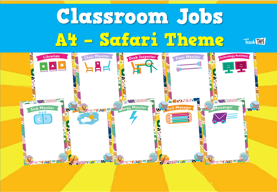 Classroom Jobs A4 - Safari Theme