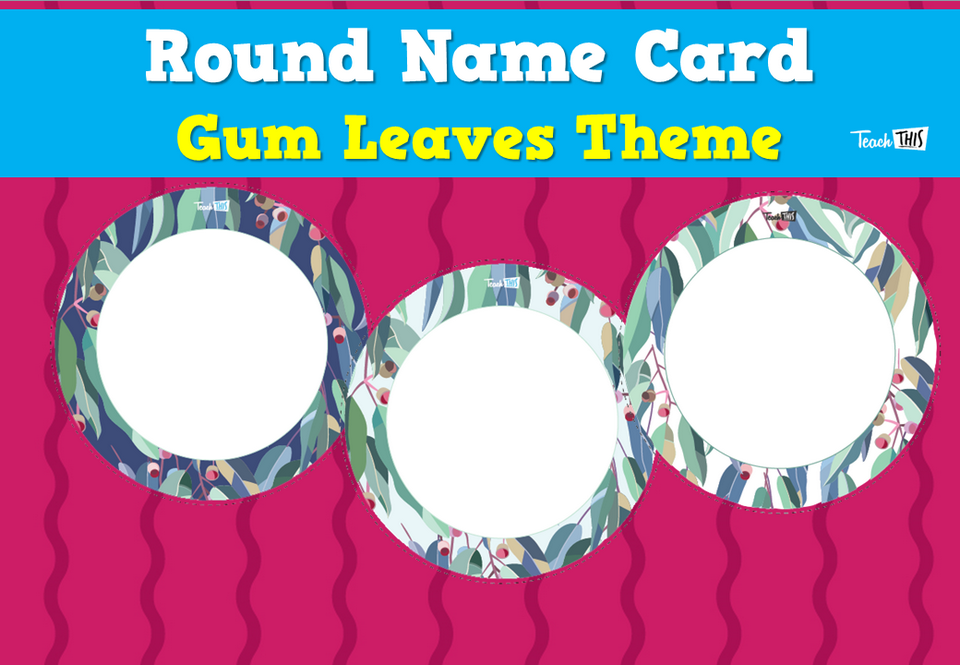 Round Name Card - Gum Leaves Theme