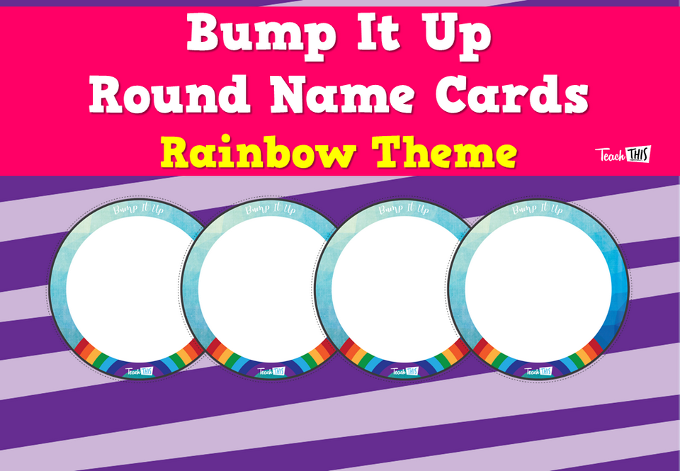 Bump It Up Round Name Cards - Rainbow Theme