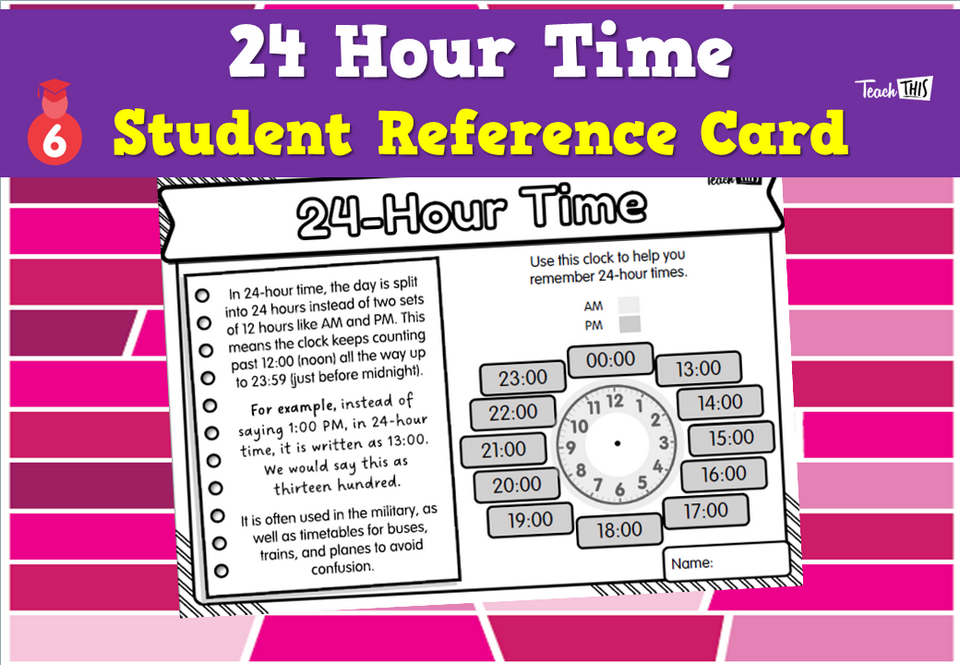24 Hour Time - Student Reference Card