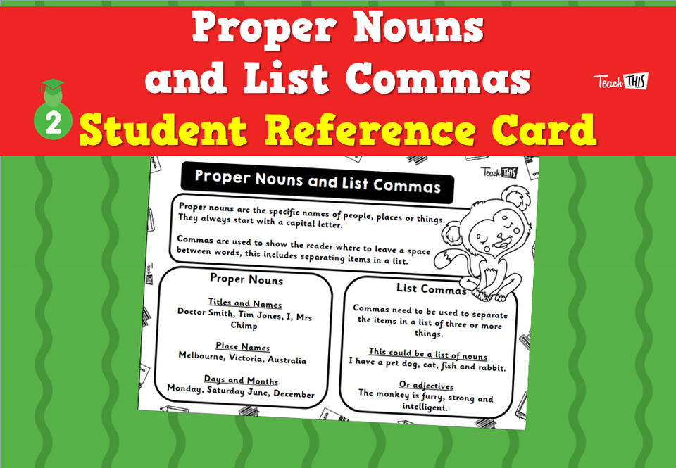 Proper Nouns and List Commas - Student Reference Card