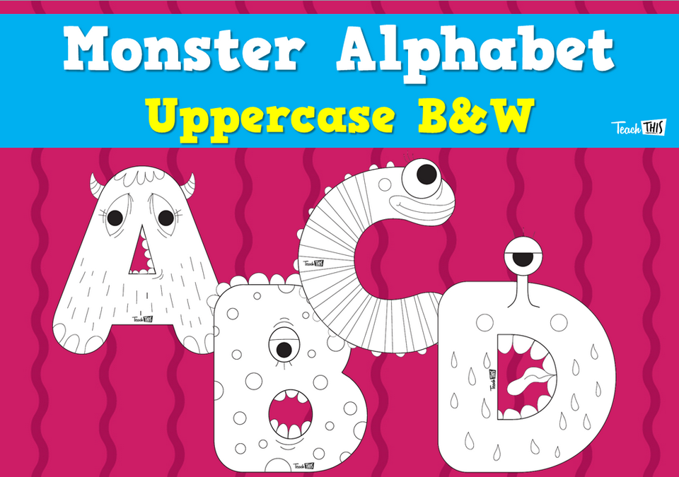 Monster Alphabet - Uppercase B&W