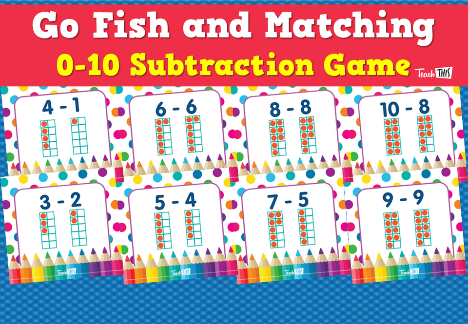 Go Fish and Matching - 0-10 Subtraction Game