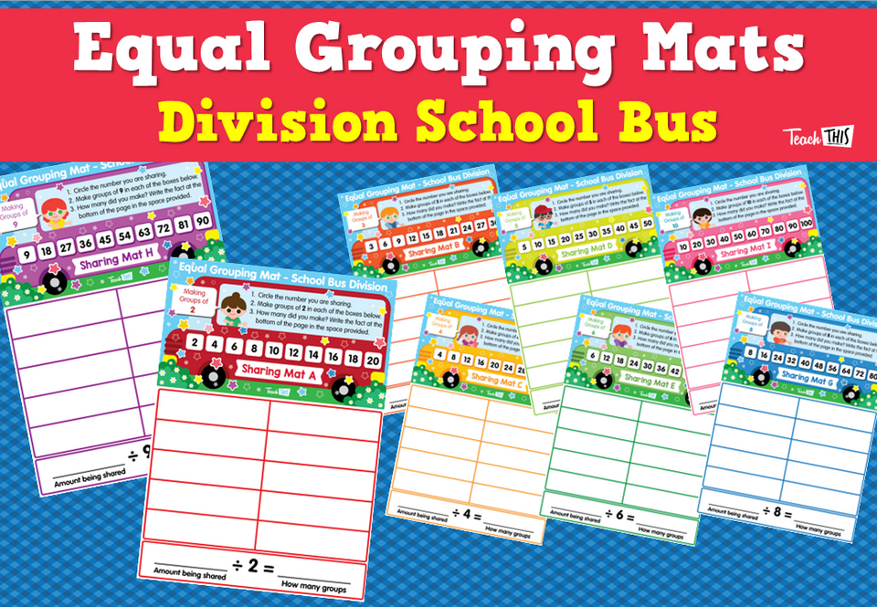 Equal Grouping Mats - Division School Bus