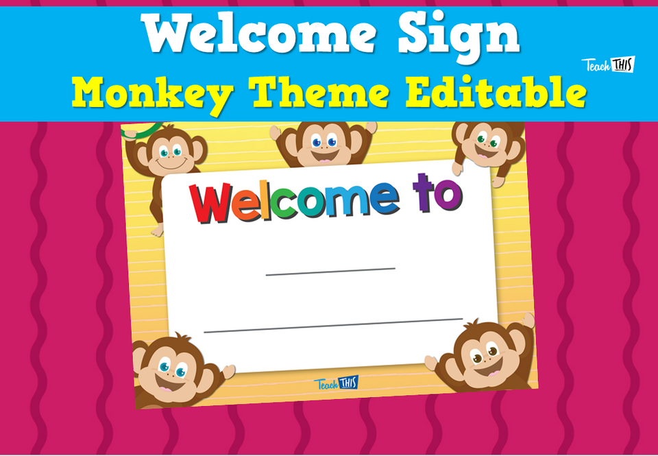 Welcome Sign - Monkey Theme Editable