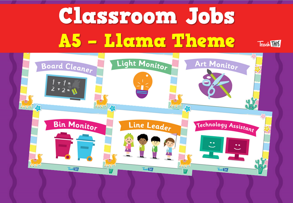 Classroom Jobs A5 - Llama Theme