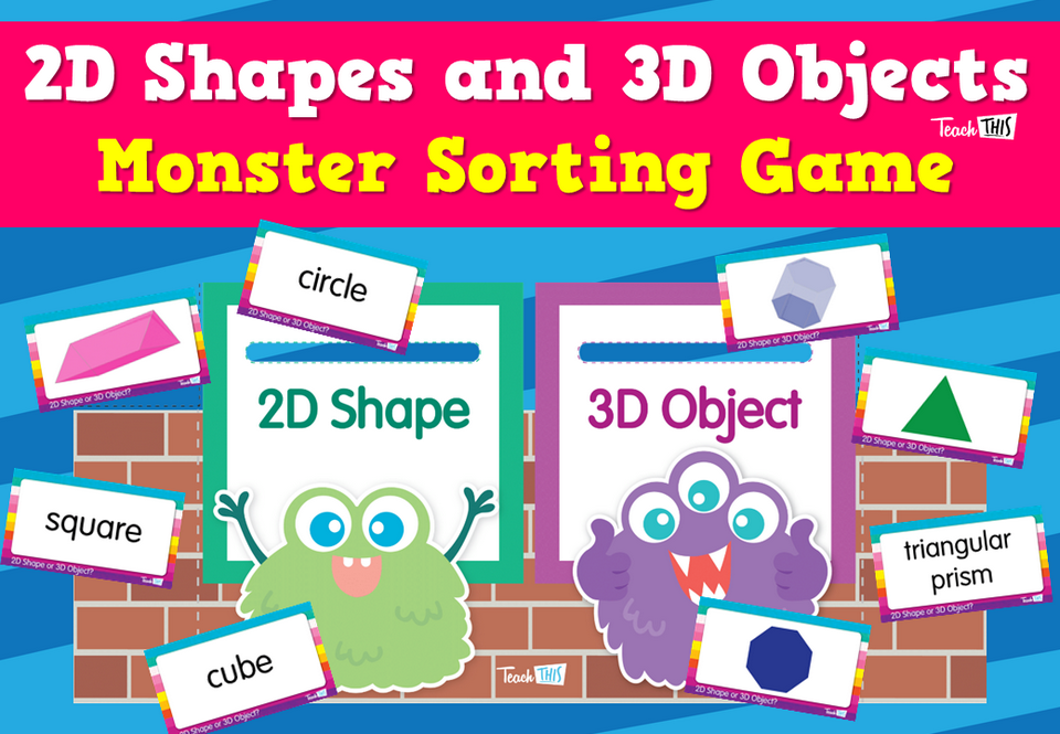 2D Shapes and 3D Objects - Monster Sorting Game