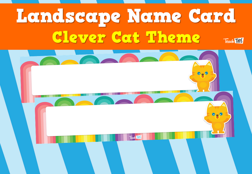 Landscape Name Card - Clever Cat Theme